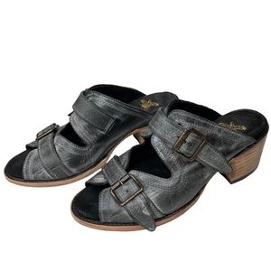 Freebird By Steven Caprice Sandal Slides Distressed Black Stacked Heel Size 9